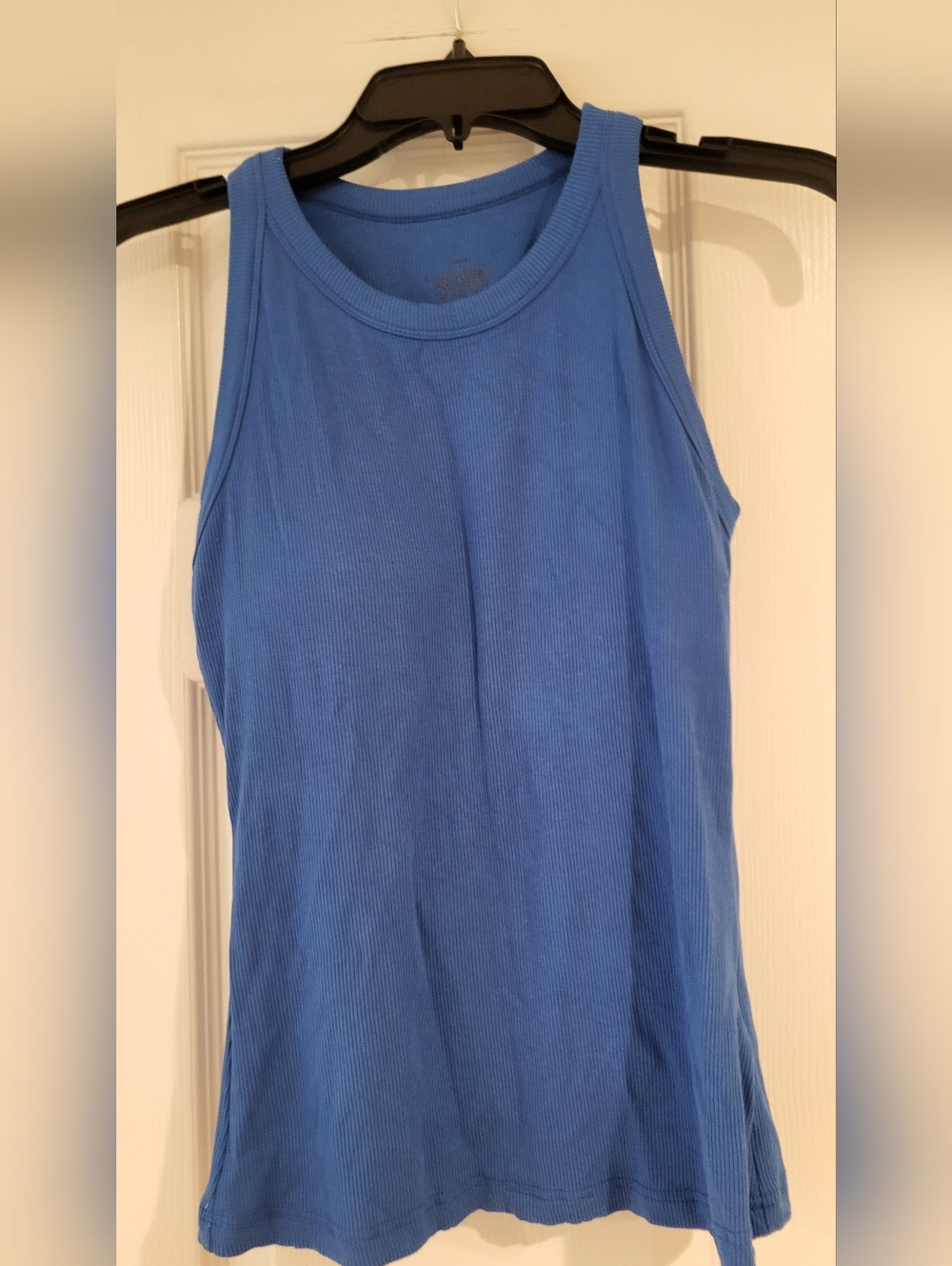 Blue Ribbed Tank Top - Womens With Built In Bra